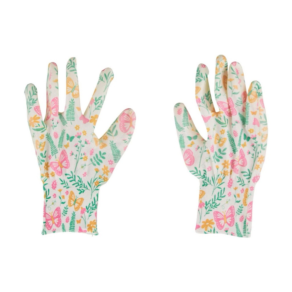 Butterfly Floral Rubber Coated Gardening Gloves - Picture 2 of 2